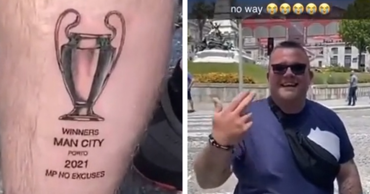 Man City fan embarrasses himself with Champions League winners tattoo - Football